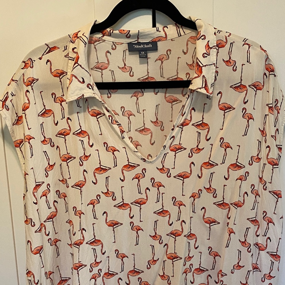 ModCloth Flamingo Patterned Top in Cream and Pink